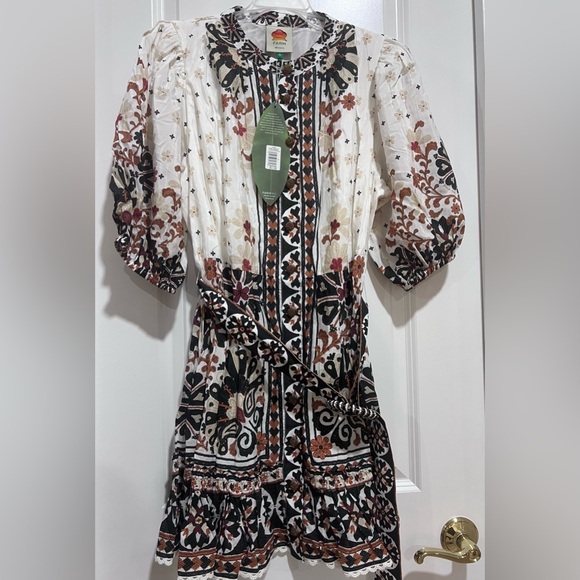 Farm Rio Flower Fan Tapestry Off-White Mini Dress - Picture 3 of 4